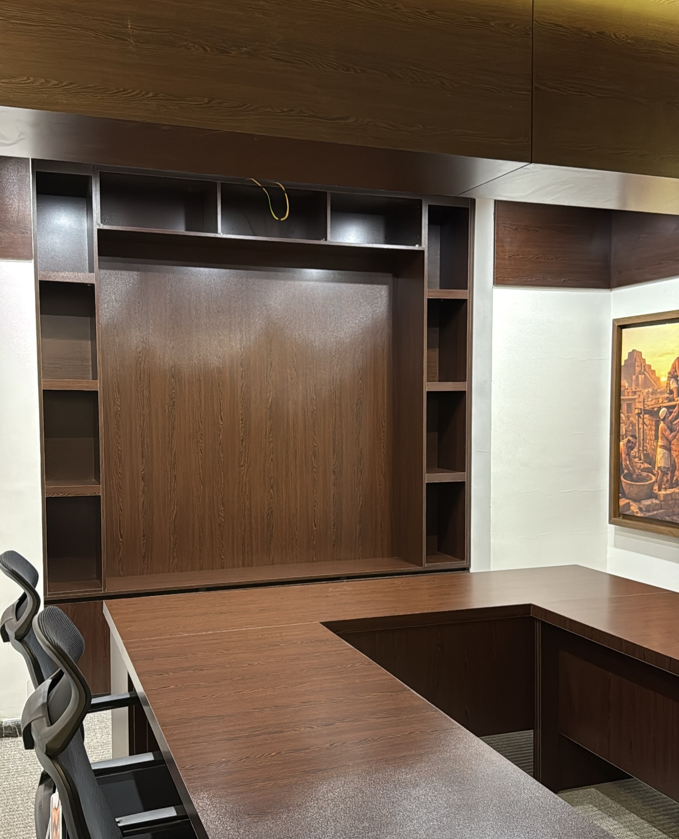 Executive office — U-shaped desk and built-in wall unit