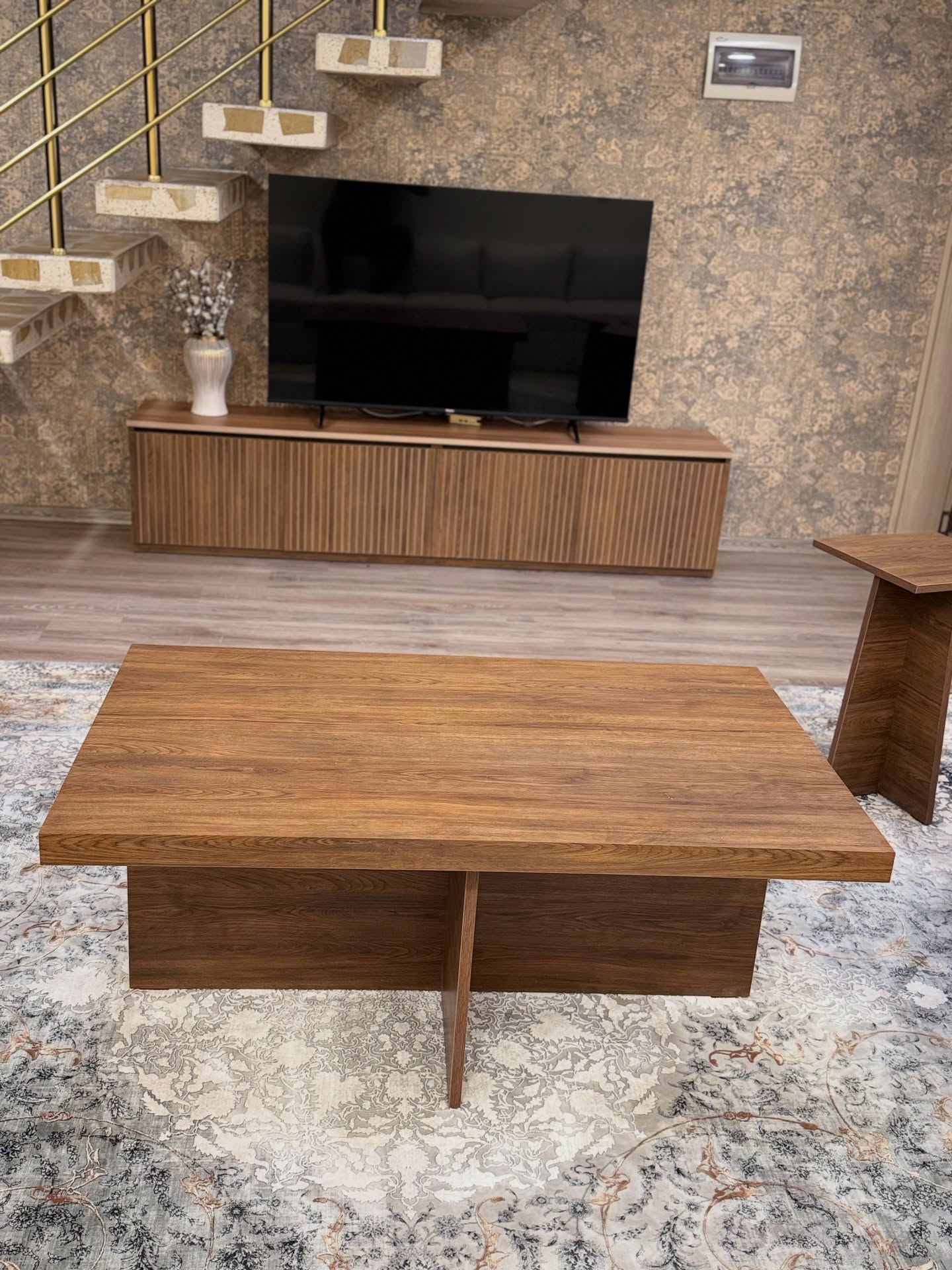 Fluted TV console with a matching coffee table